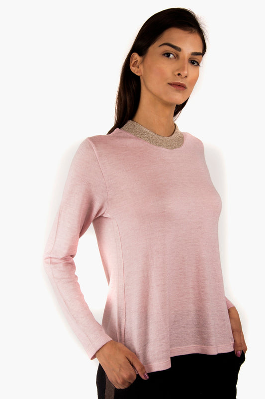 BABY PINK SOLID SILK WOOL CASHMERE SWEATER