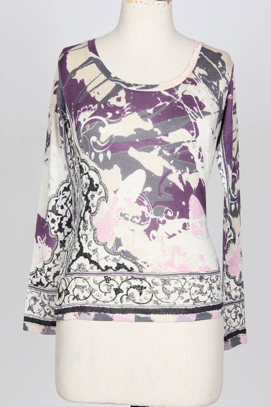 LAVENDER PAISELY SILK WOOL CASHMERE  SWEATER