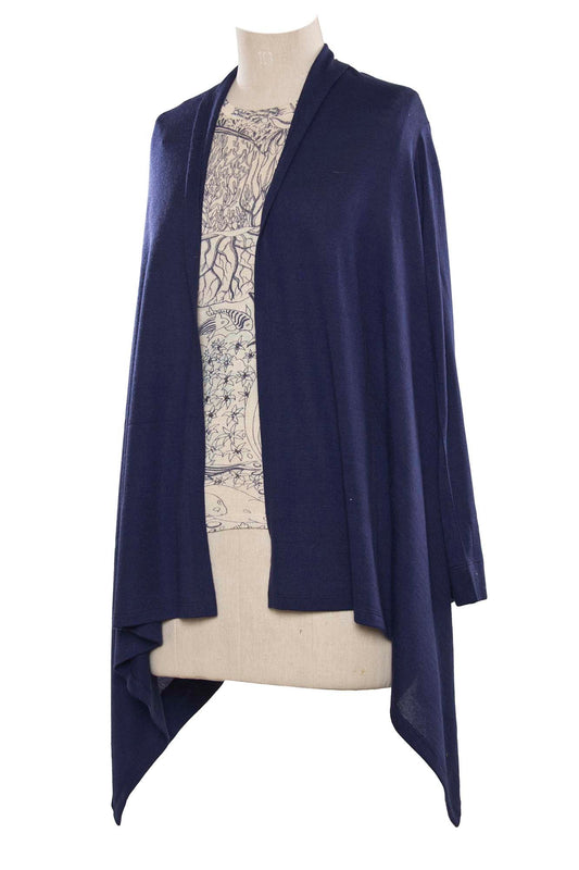 NAVY OPEN FRONT CASHMERE SILK SWEATER