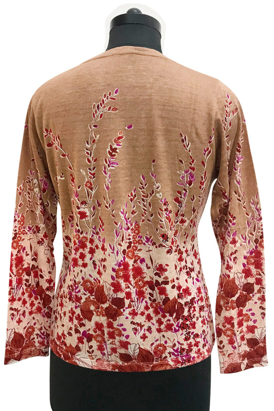 Coral Floral Cashmere Silk Sweater
