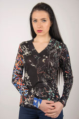 Black Floral Silk Sweater