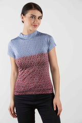 Blue Majenta Contemporary Half Sleeve Silk Sweater