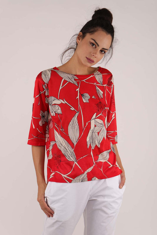 Red Floral Silk Sweater