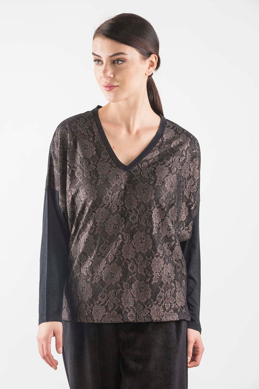 Copper Black Floral Silk Sweater
