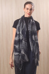 silk cashmere black & white contour lines scarves