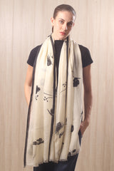 wool cashmere black & white geranium scarf