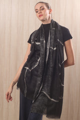 wool cashmere black & white abstract brushstrokes  scarves