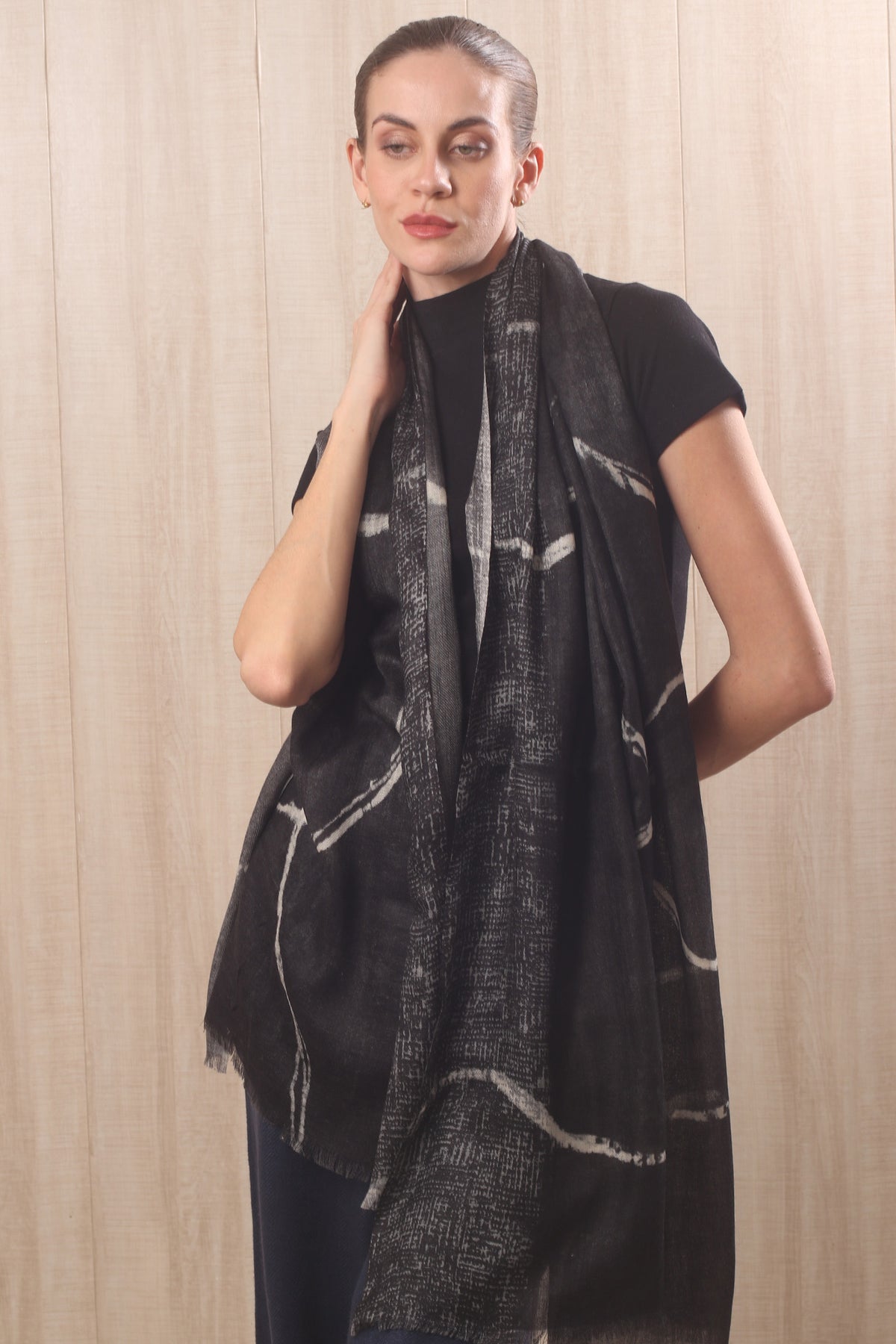 wool cashmere black & white abstract brushstrokes  scarves