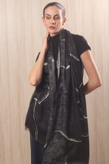 wool cashmere black & white abstract brushstrokes  scarves