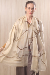 wool cashmere ivory & ochre abstract brushstrokes  scarves