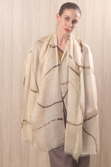 wool cashmere ivory & ochre abstract brushstrokes  scarves