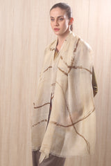 wool cashmere ivory & ochre abstract brushstrokes  scarves