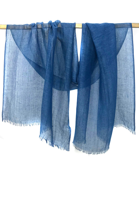 Cobalt Silk Linen Cashmere-Scarf