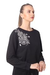 Black Embroidered Floral Sweatshirt