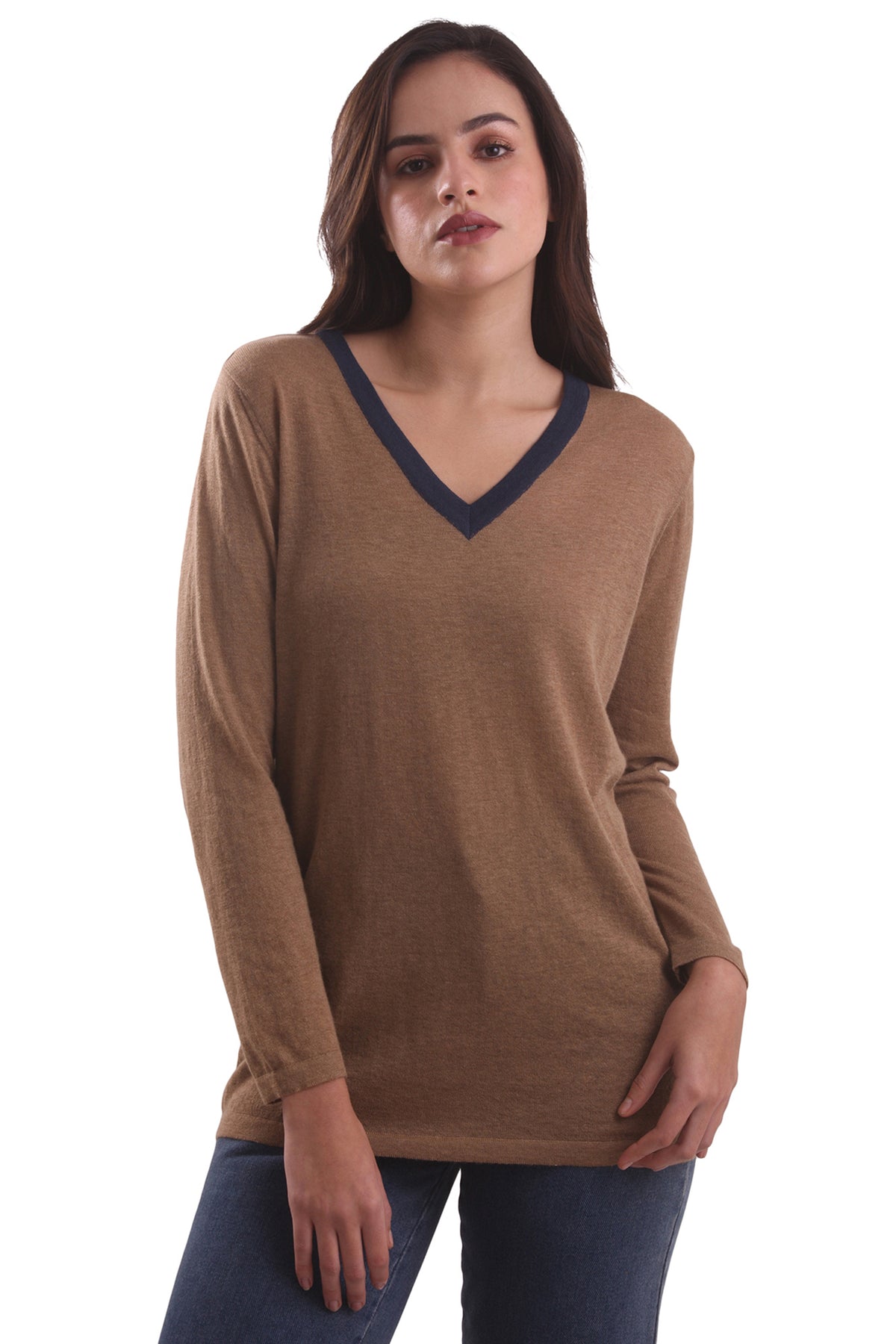 Cashew Brown V-Neck Sweater