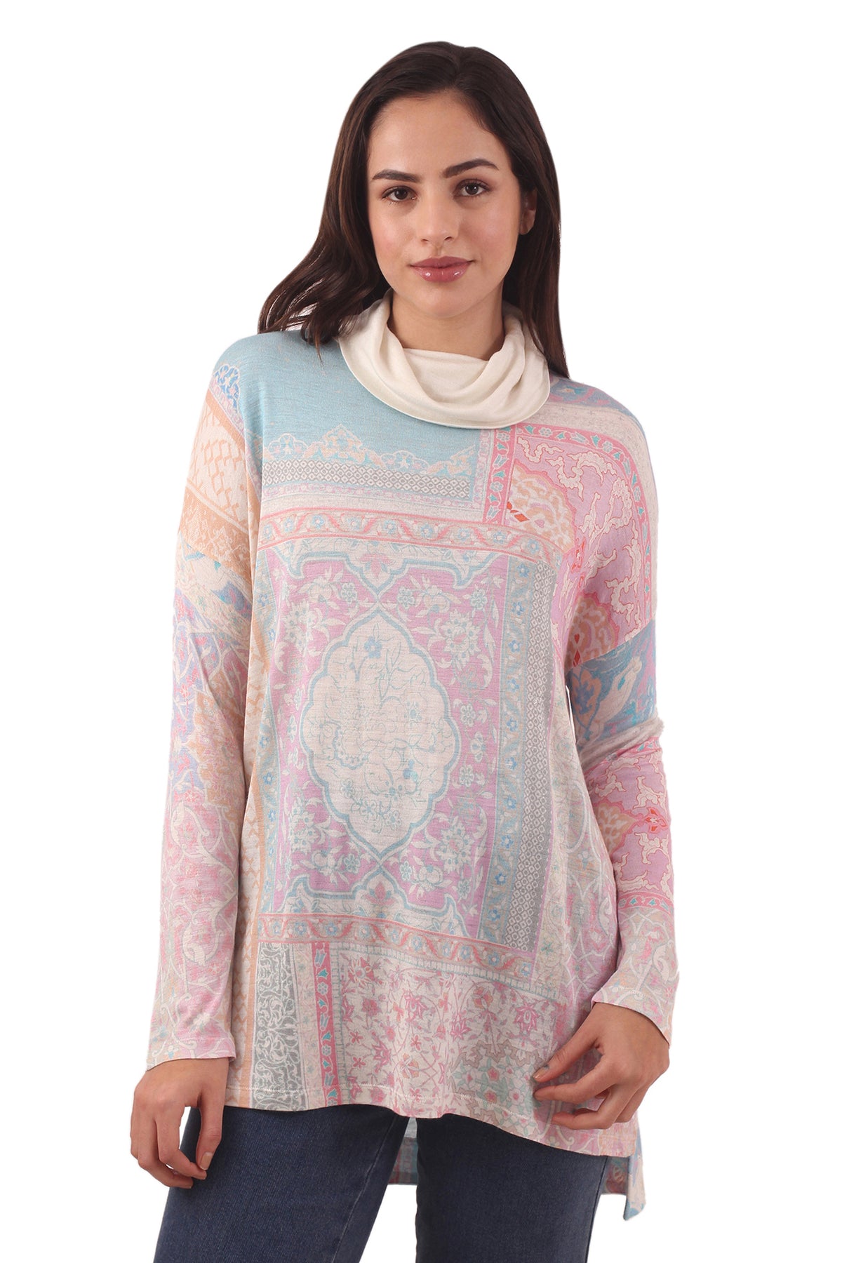 Muted Paisley Top - Mock neck