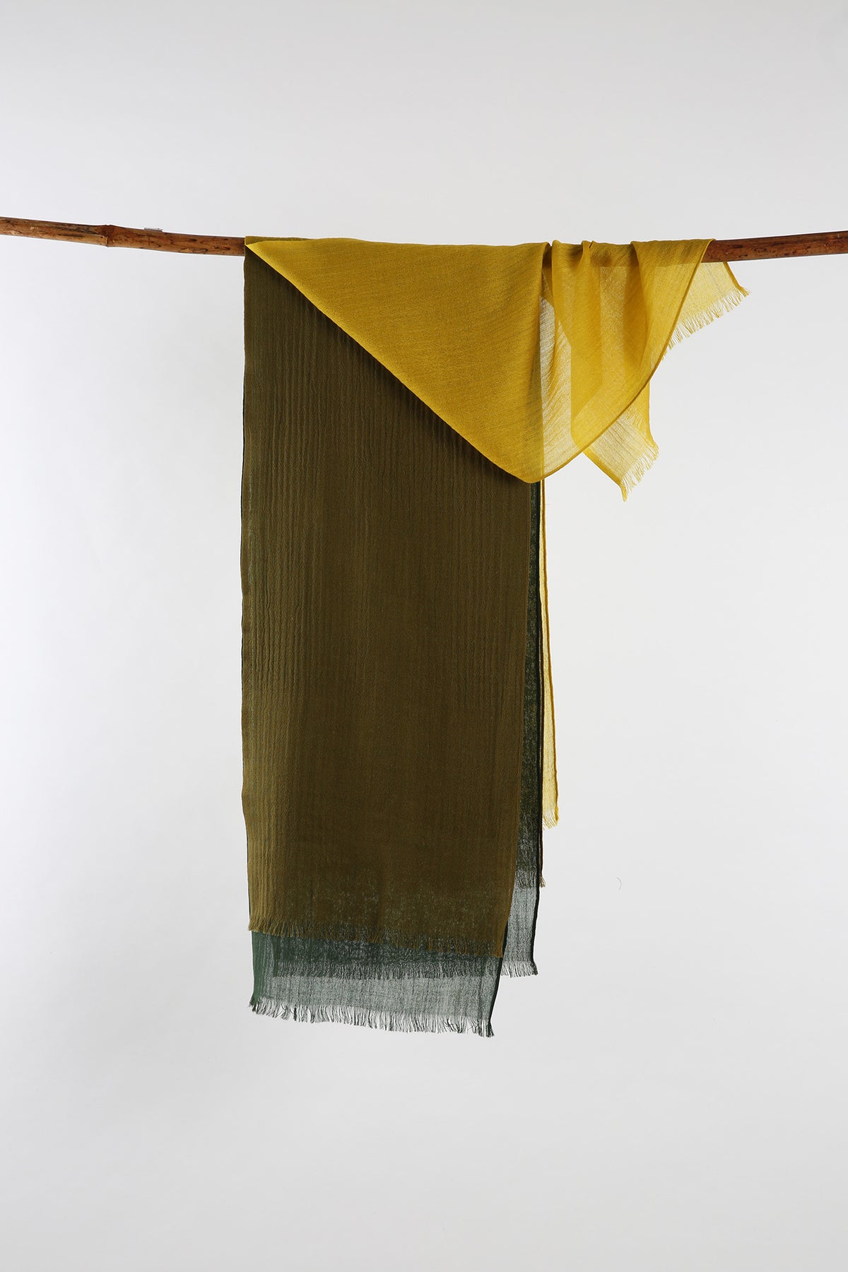 Triple Layer Merino Wool Scarf - Ochre, Olive, & Green