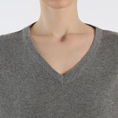 Grey V-Neck Cashmere Sweater