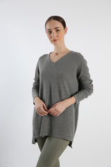 Grey V-Neck Cashmere Sweater