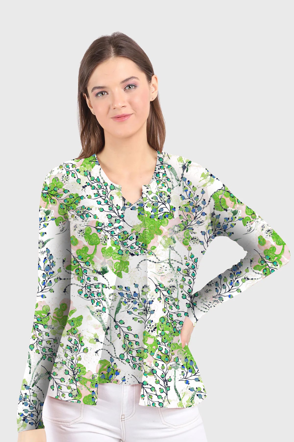 Porcelain Floral Printed Silk Wool Cashmere Twin Set
